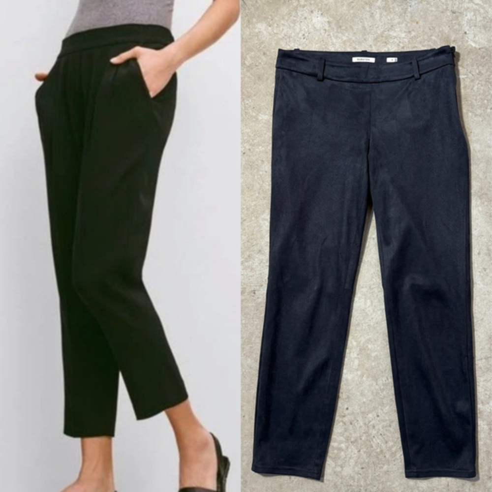 Babaton Elliot Suede Pants Women’s Size 8 Black Cropped Skinny Trousers Side Zip